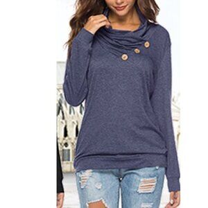 NWT - KISSMODA T-Shirt Long Sleeve Navy Blue Solid Color Casual Tops -Size Small